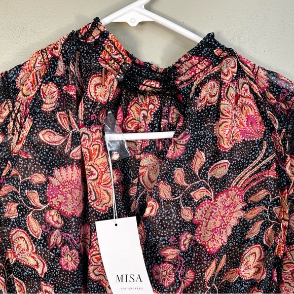 MISA Los Angeles‎ Azura Flutter-Sleeve Floral Midi Dress medium floral pink blue - Picture 9 of 16